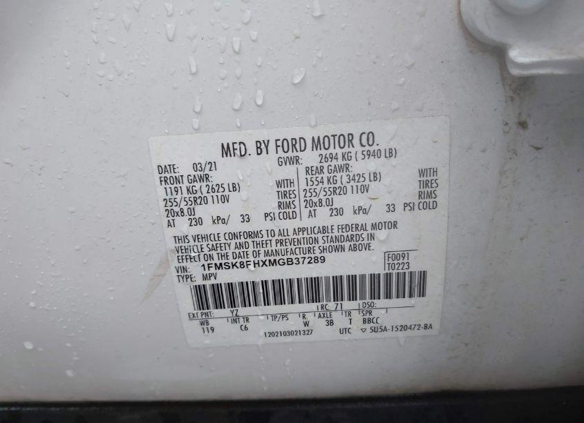 Photo 9 of 2021 Ford Explorer LIMITED (VIN 1FMSK8FHXMGB37289)