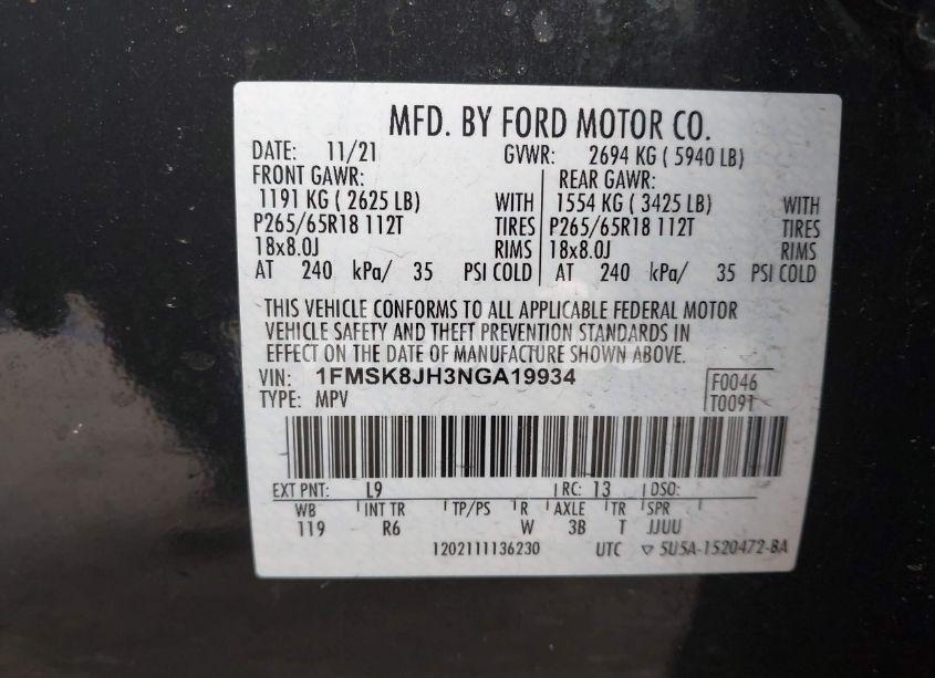 Photo 9 of 2022 Ford Explorer TIMBERLINE (VIN 1FMSK8JH3NGA19934)