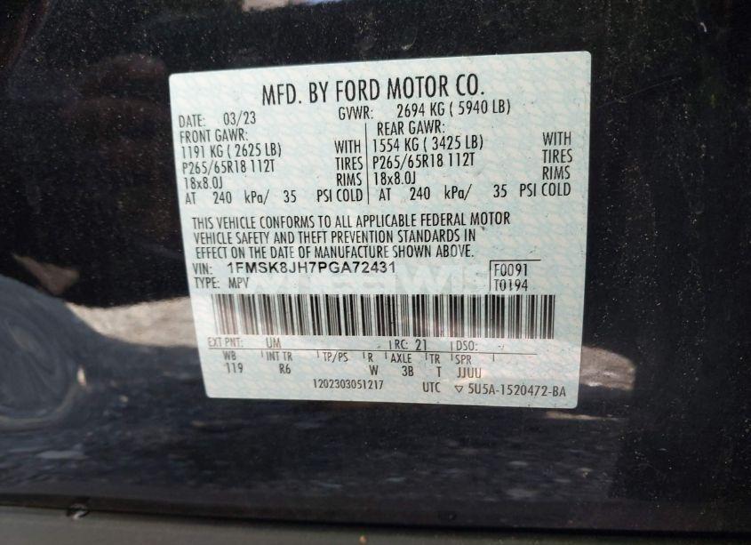 Photo 9 of 2023 Ford Explorer TIMBERLINE (VIN 1FMSK8JH7PGA72431)