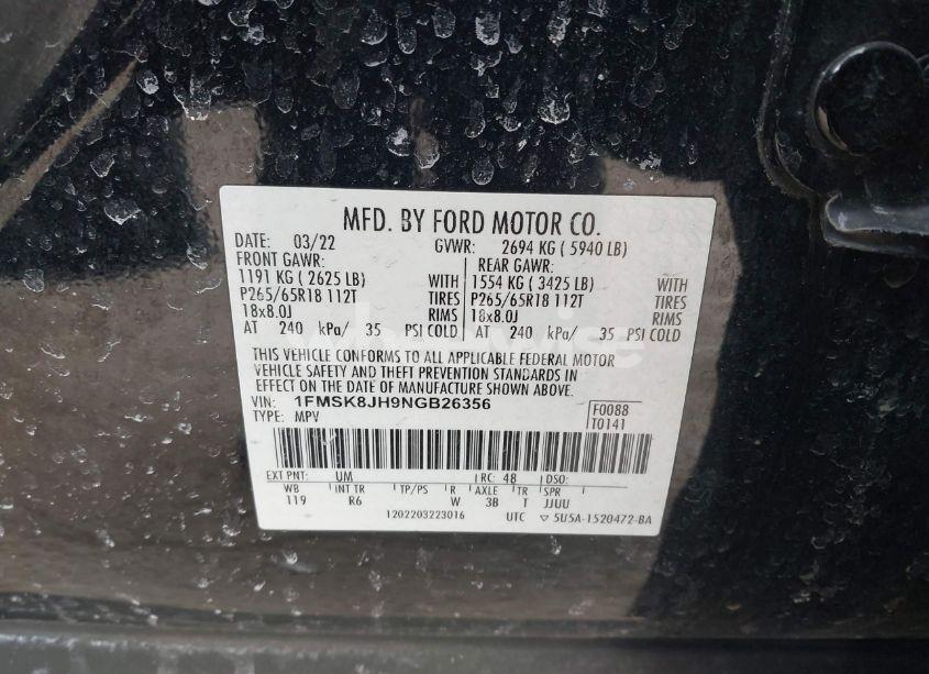 Photo 9 of 2022 Ford Explorer TIMBERLINE (VIN 1FMSK8JH9NGB26356)