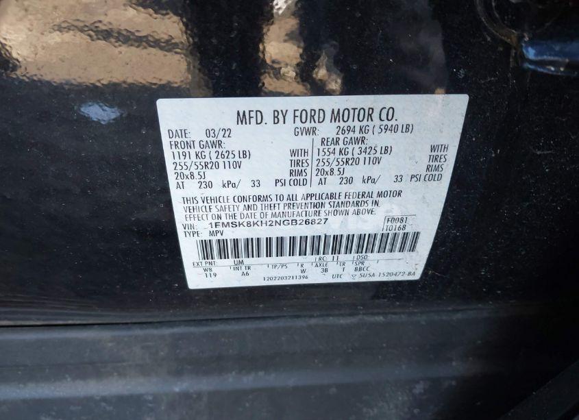 Photo 9 of 2022 Ford Explorer ST-LINE (VIN 1FMSK8KH2NGB26827)