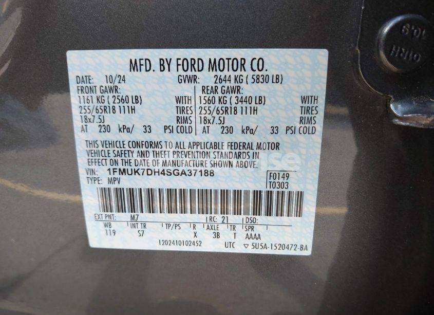 Photo 9 of 2025 Ford Explorer ACTIVE (VIN 1FMUK7DH4SGA37188)