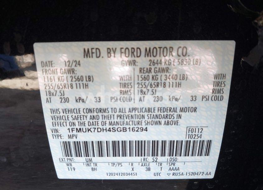 Photo 9 of 2025 Ford Explorer ACTIVE (VIN 1FMUK7DH4SGB16294)