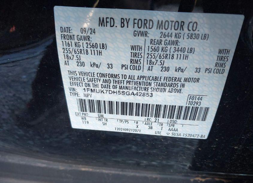 Photo 9 of 2025 Ford Explorer ACTIVE (VIN 1FMUK7DH5SGA42853)