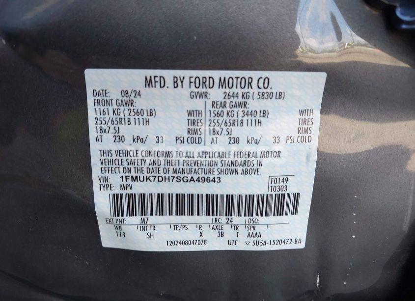 Photo 9 of 2025 Ford Explorer ACTIVE (VIN 1FMUK7DH7SGA49643)