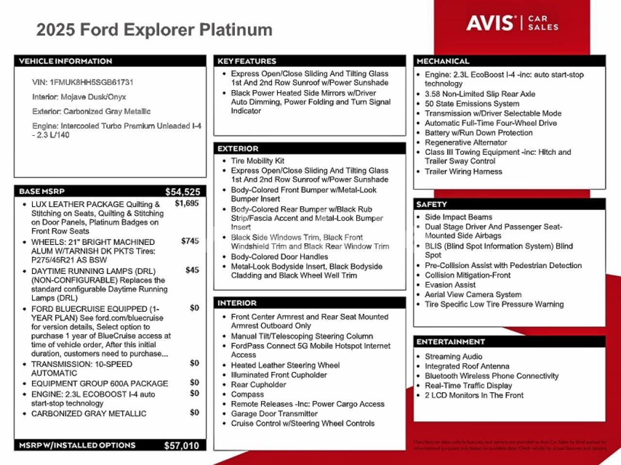 Photo 13 of 2025 FORD EXPLORER PLATINUM (VIN 1FMUK8HH5SGB61731)