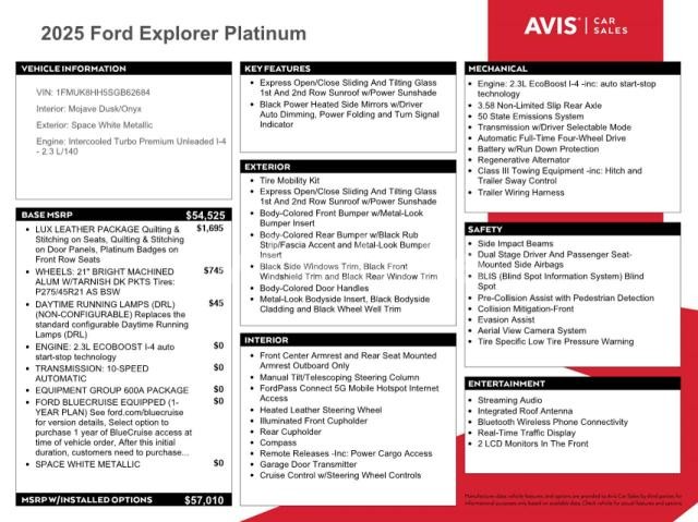 Photo 13 of 2025 FORD EXPLORER PLATINUM (VIN 1FMUK8HH5SGB62684)
