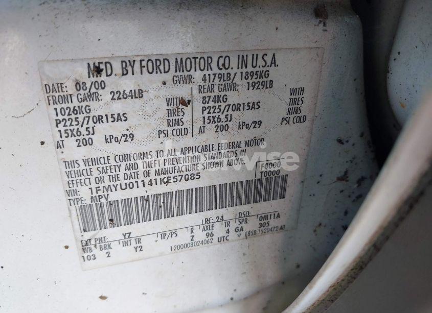 Photo 9 of 2001 Ford Escape XLS (VIN 1FMYU01141KE57085)