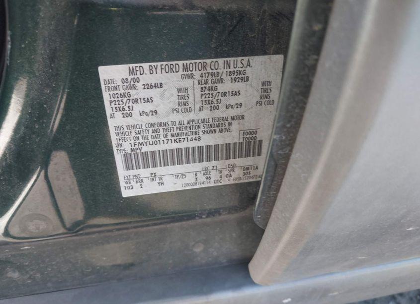 Photo 9 of 2001 Ford Escape XLS (VIN 1FMYU01171KE71448)