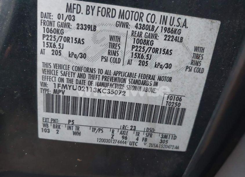 Photo 9 of 2003 Ford Escape XLS (VIN 1FMYU02113KC35072)