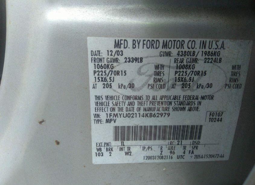 Photo 9 of 2004 Ford Escape XLS (VIN 1FMYU02114KB62979)