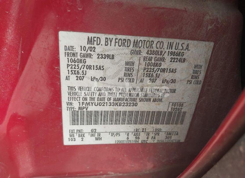 Photo 9 of 2003 Ford Escape XLS (VIN 1FMYU02133KB23230)