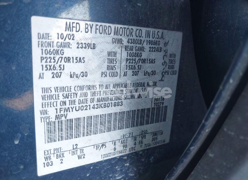 Photo 9 of 2003 Ford Escape XLS (VIN 1FMYU02143KB01883)