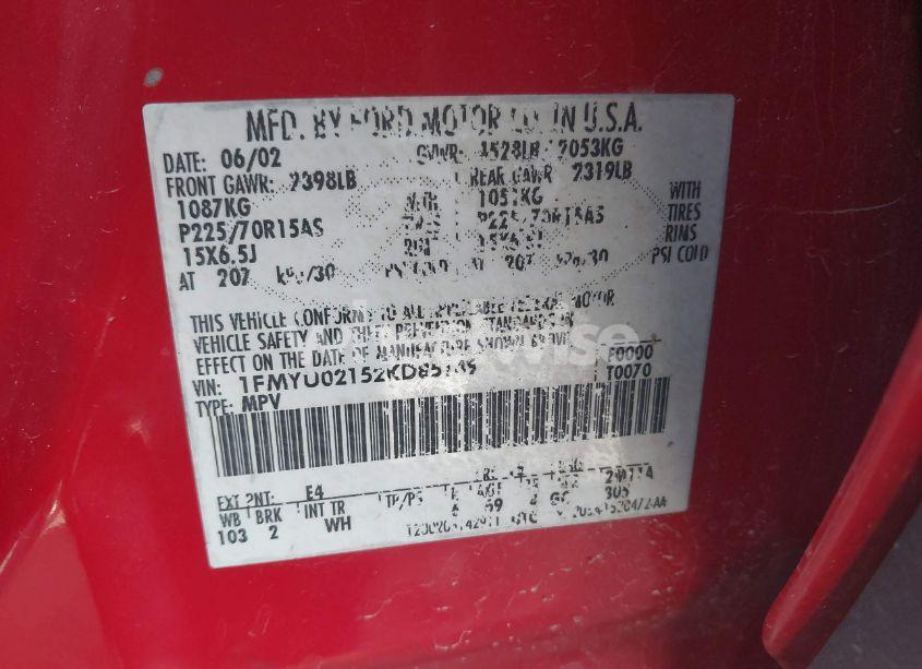 Photo 9 of 2002 Ford Escape XLS (VIN 1FMYU02152KD85149)