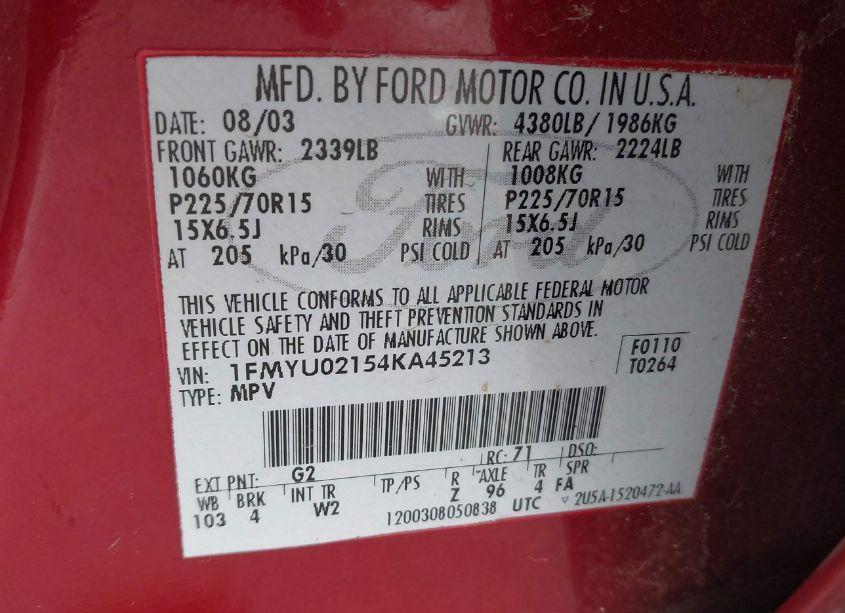 Photo 9 of 2004 Ford Escape XLS (VIN 1FMYU02154KA45213)