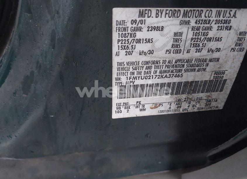 Photo 9 of 2002 Ford Escape XLS (VIN 1FMYU02172KA37465)