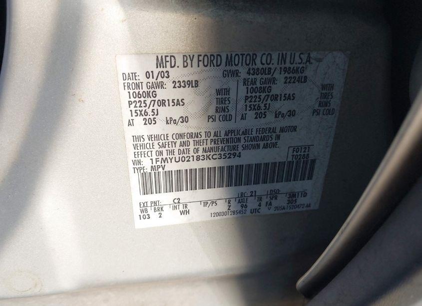 Photo 9 of 2003 Ford Escape XLS (VIN 1FMYU02183KC35294)