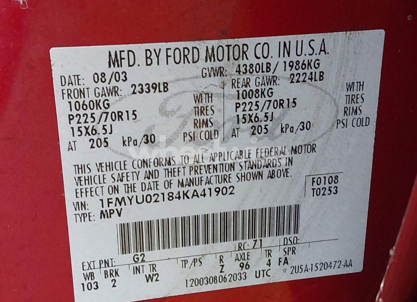 Photo 9 of 2004 Ford Escape XLS (VIN 1FMYU02184KA41902)