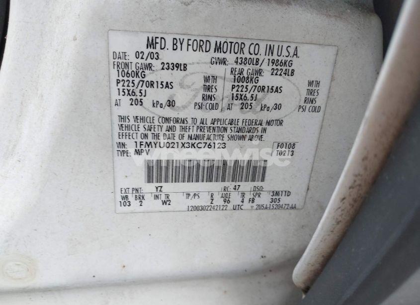 Photo 9 of 2003 Ford Escape XLS (VIN 1FMYU021X3KC76123)