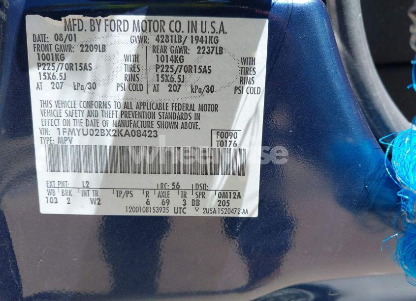 Photo 9 of 2002 Ford Escape XLS (VIN 1FMYU02BX2KA08423)