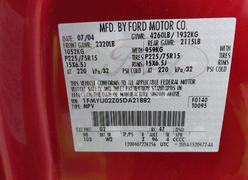 Photo 9 of 2005 Ford Escape XLS (VIN 1FMYU02Z05DA21882)