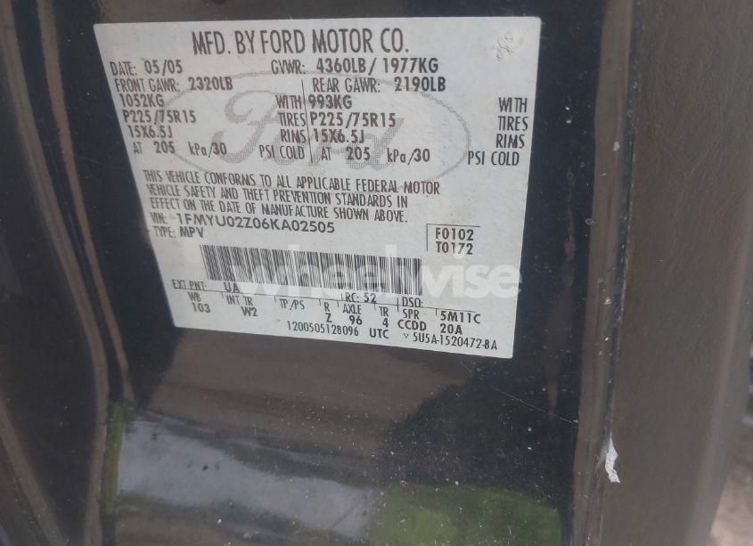 Photo 9 of 2006 Ford Escape XLS/XLS MANUAL (VIN 1FMYU02Z06KA02505)