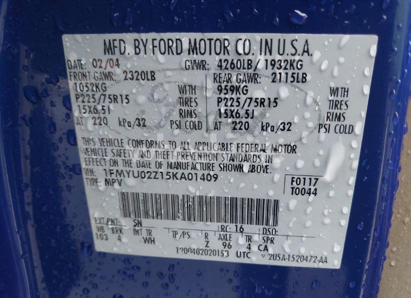 Photo 9 of 2005 Ford Escape XLS (VIN 1FMYU02Z15KA01409)