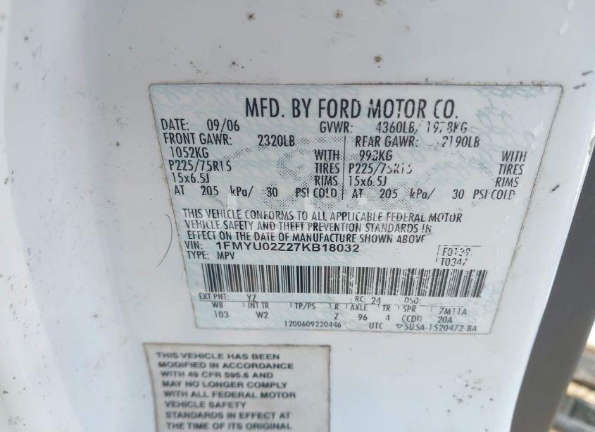 Photo 9 of 2007 Ford Escape XLS/XLS MANUAL (VIN 1FMYU02Z27KB18032)
