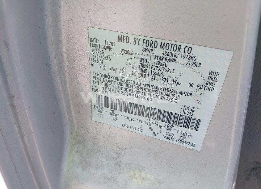 Photo 9 of 2006 Ford Escape XLS/XLS MANUAL (VIN 1FMYU02Z36KB78643)