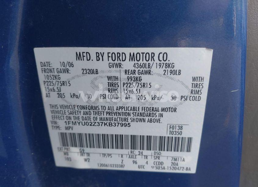 Photo 9 of 2007 Ford Escape XLS/XLS MANUAL (VIN 1FMYU02Z37KB37995)