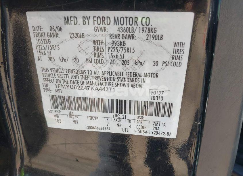 Photo 9 of 2007 Ford Escape XLS/XLS MANUAL (VIN 1FMYU02Z47KA44371)