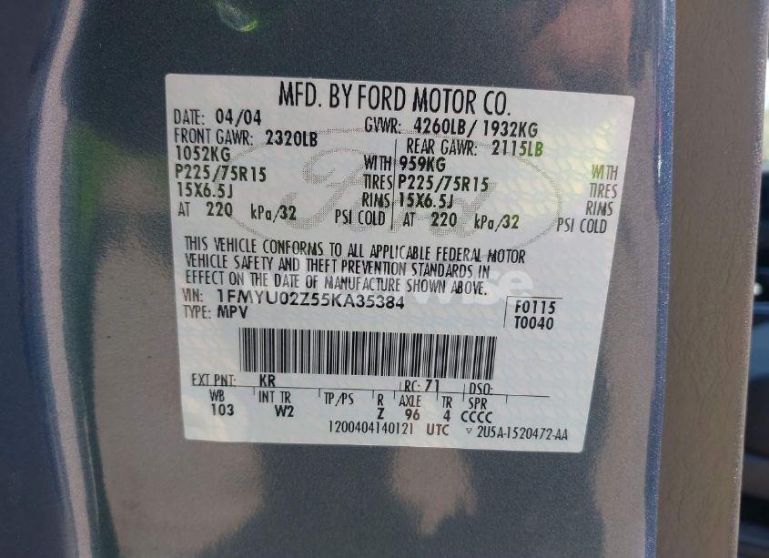 Photo 9 of 2005 Ford Escape XLS (VIN 1FMYU02Z55KA35384)