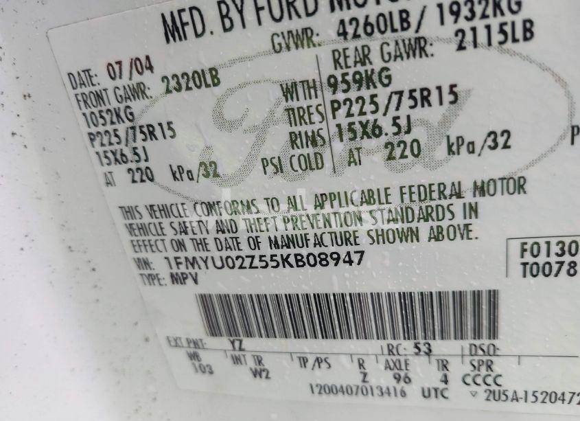 Photo 9 of 2005 Ford Escape XLS (VIN 1FMYU02Z55KB08947)