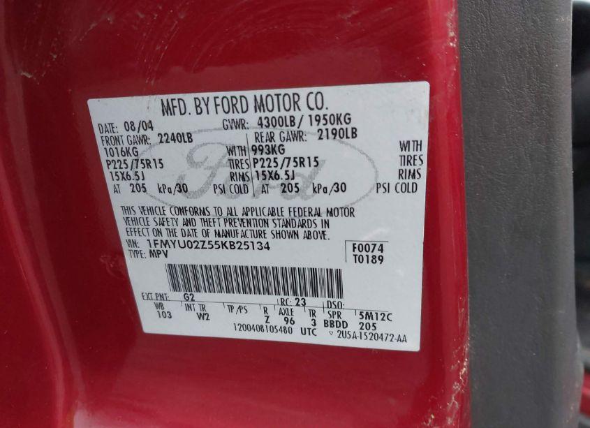 Photo 9 of 2005 Ford Escape XLS (VIN 1FMYU02Z55KB25134)