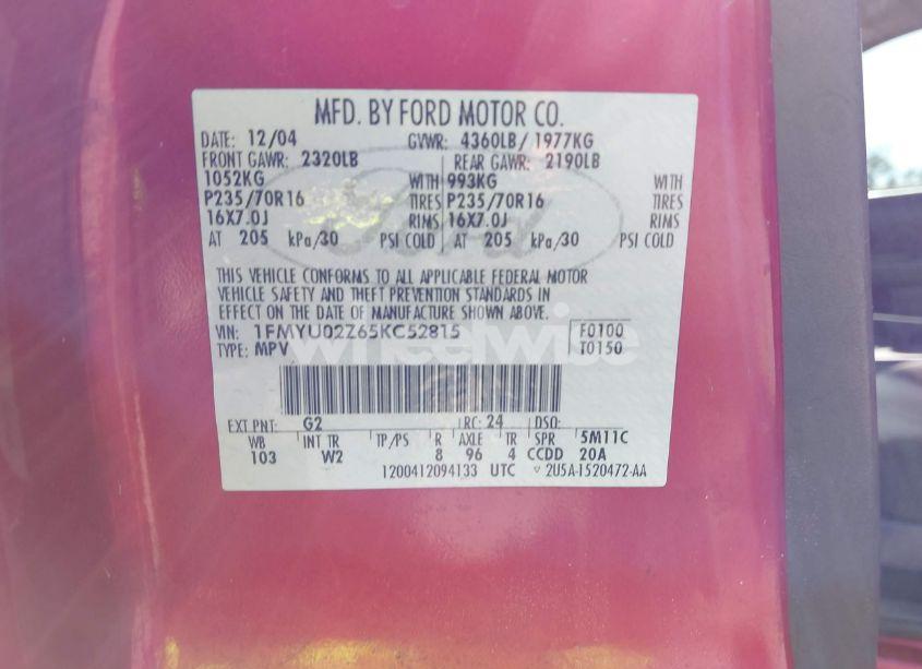 Photo 9 of 2005 Ford Escape XLS (VIN 1FMYU02Z65KC52815)