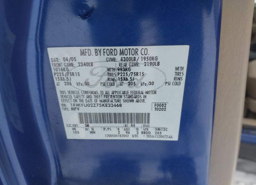 Photo 9 of 2005 Ford Escape XLS (VIN 1FMYU02Z75KE33468)