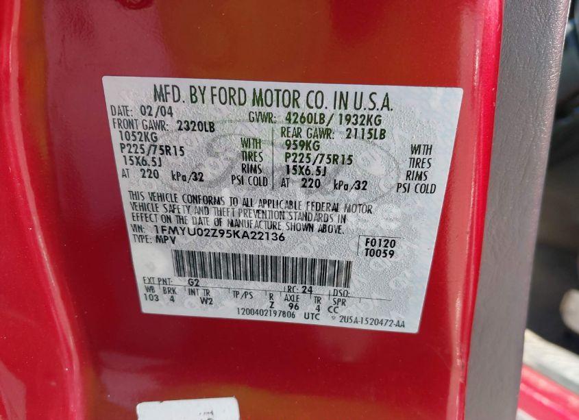 Photo 9 of 2005 Ford Escape XLS (VIN 1FMYU02Z95KA22136)