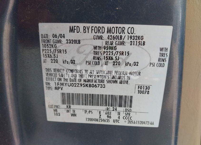 Photo 9 of 2005 Ford Escape XLS (VIN 1FMYU02Z95KB06733)