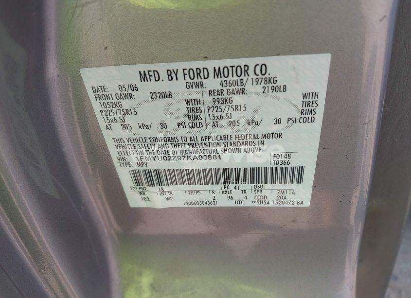 Photo 9 of 2007 Ford Escape XLS/XLS MANUAL (VIN 1FMYU02Z97KA03881)