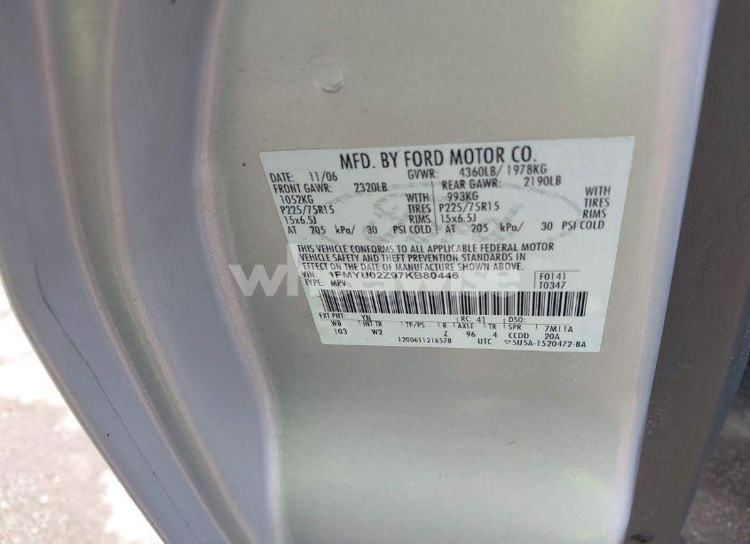 Photo 9 of 2007 Ford Escape XLS/XLS MANUAL (VIN 1FMYU02Z97KB80446)