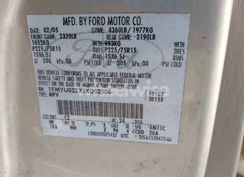 Photo 9 of 2005 Ford Escape XLS (VIN 1FMYU02ZX5KD52500)