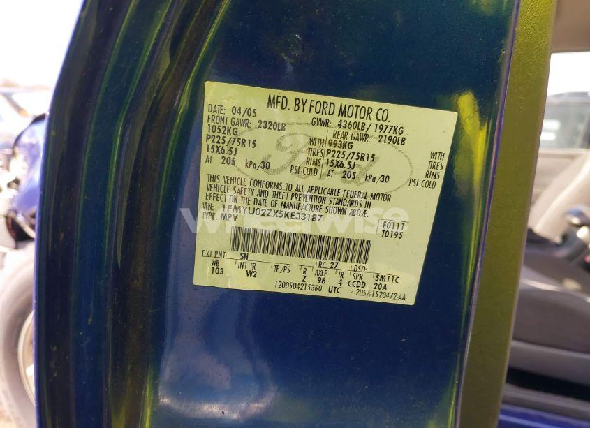 Photo 9 of 2005 Ford Escape XLS (VIN 1FMYU02ZX5KE33187)