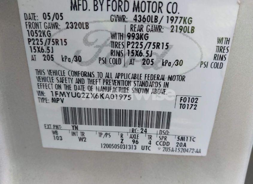 Photo 9 of 2006 Ford Escape XLS/XLS MANUAL (VIN 1FMYU02ZX6KA01975)