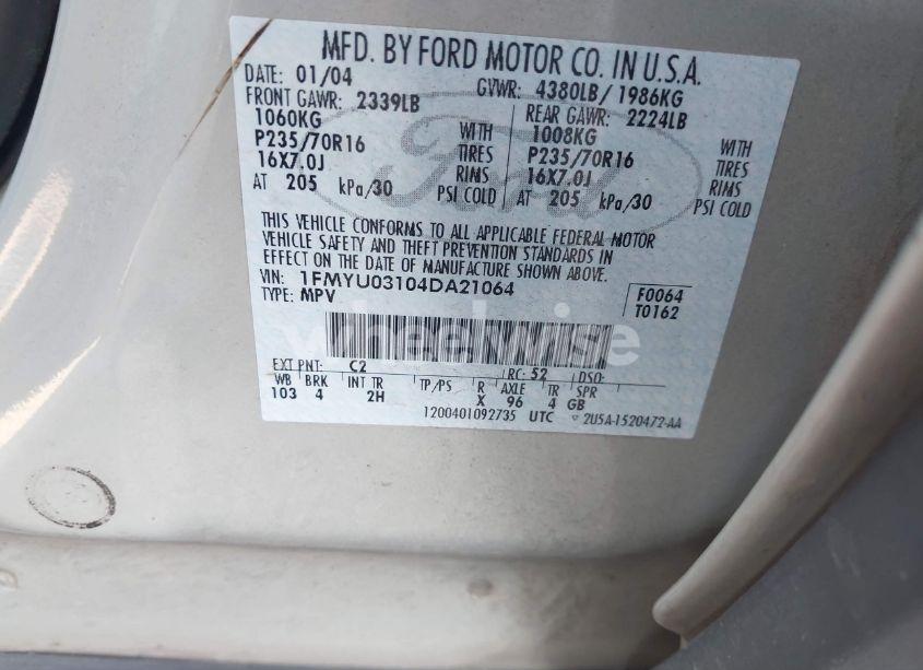 Photo 9 of 2004 Ford Escape XLT (VIN 1FMYU03104DA21064)