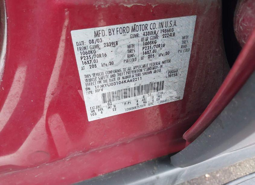 Photo 9 of 2004 Ford Escape XLT (VIN 1FMYU03104KA62211)