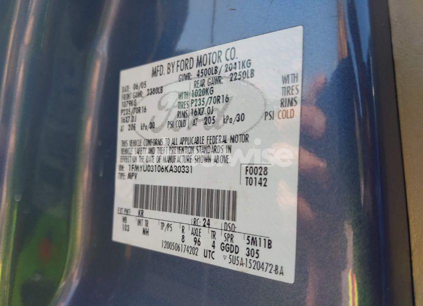 Photo 9 of 2006 Ford Escape XLT/XLT SPORT (VIN 1FMYU03106KA30331)