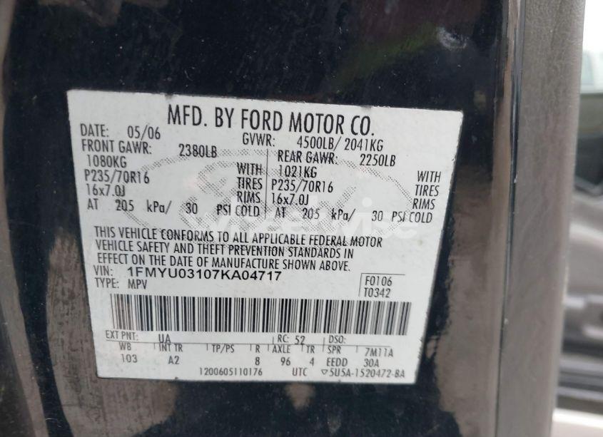 Photo 9 of 2007 Ford Escape XLT/XLT SPORT (VIN 1FMYU03107KA04717)
