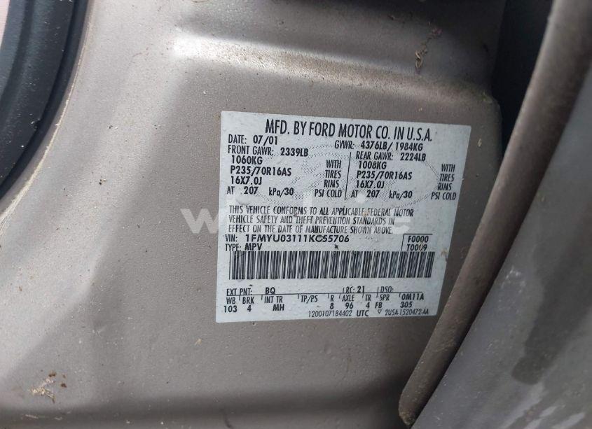 Photo 9 of 2001 Ford Escape XLT (VIN 1FMYU03111KC55706)