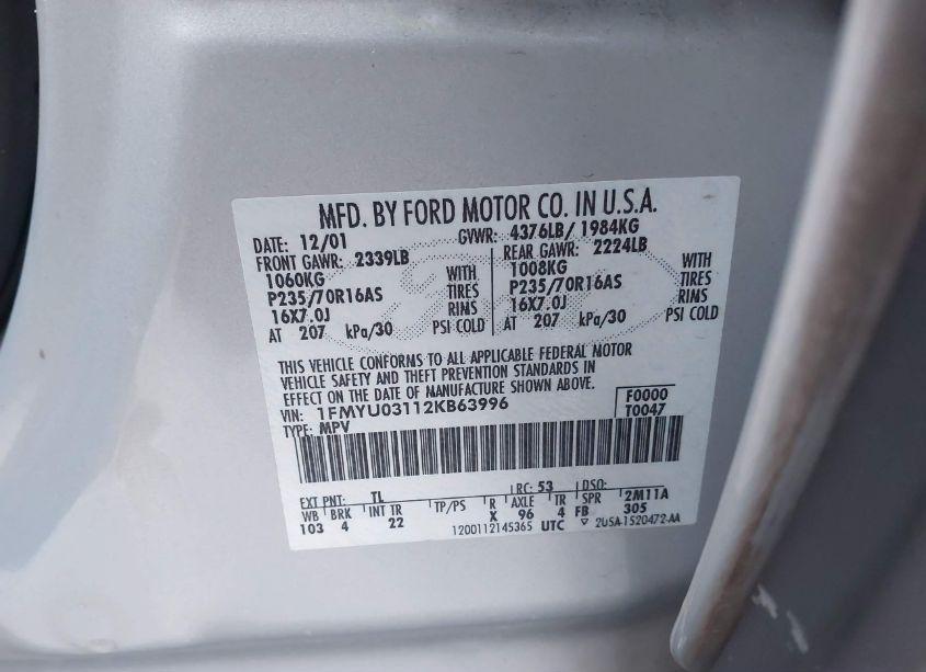 Photo 9 of 2002 Ford Escape XLT (VIN 1FMYU03112KB63996)