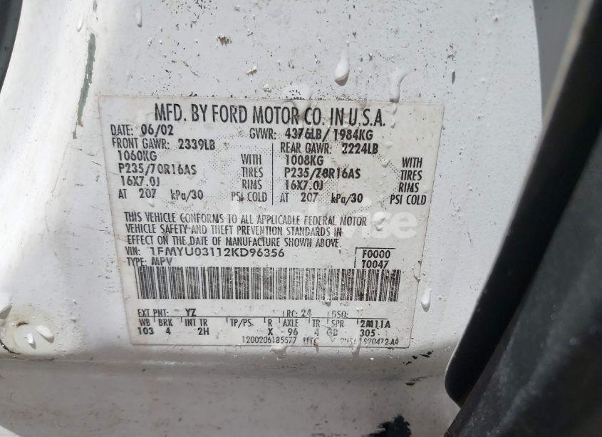 Photo 9 of 2002 Ford Escape XLT (VIN 1FMYU03112KD96356)